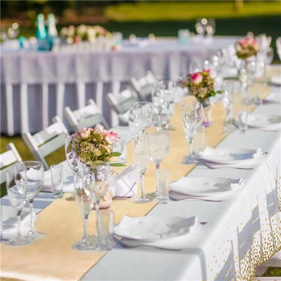 24 Packs Wedding Satin Table Runner Disposable Plastic 54 x108 Inch Table Cloths - Picture 6 of 6